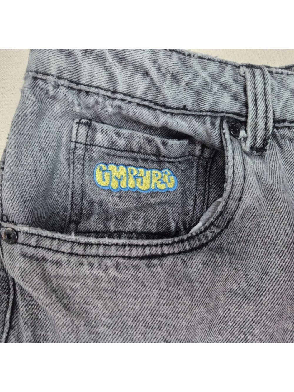 Empyre Men's Gray Embroidered Gray Baggy Wide Leg Jeans Y2K VTG Sz 32/26 - Picture 5 of 7